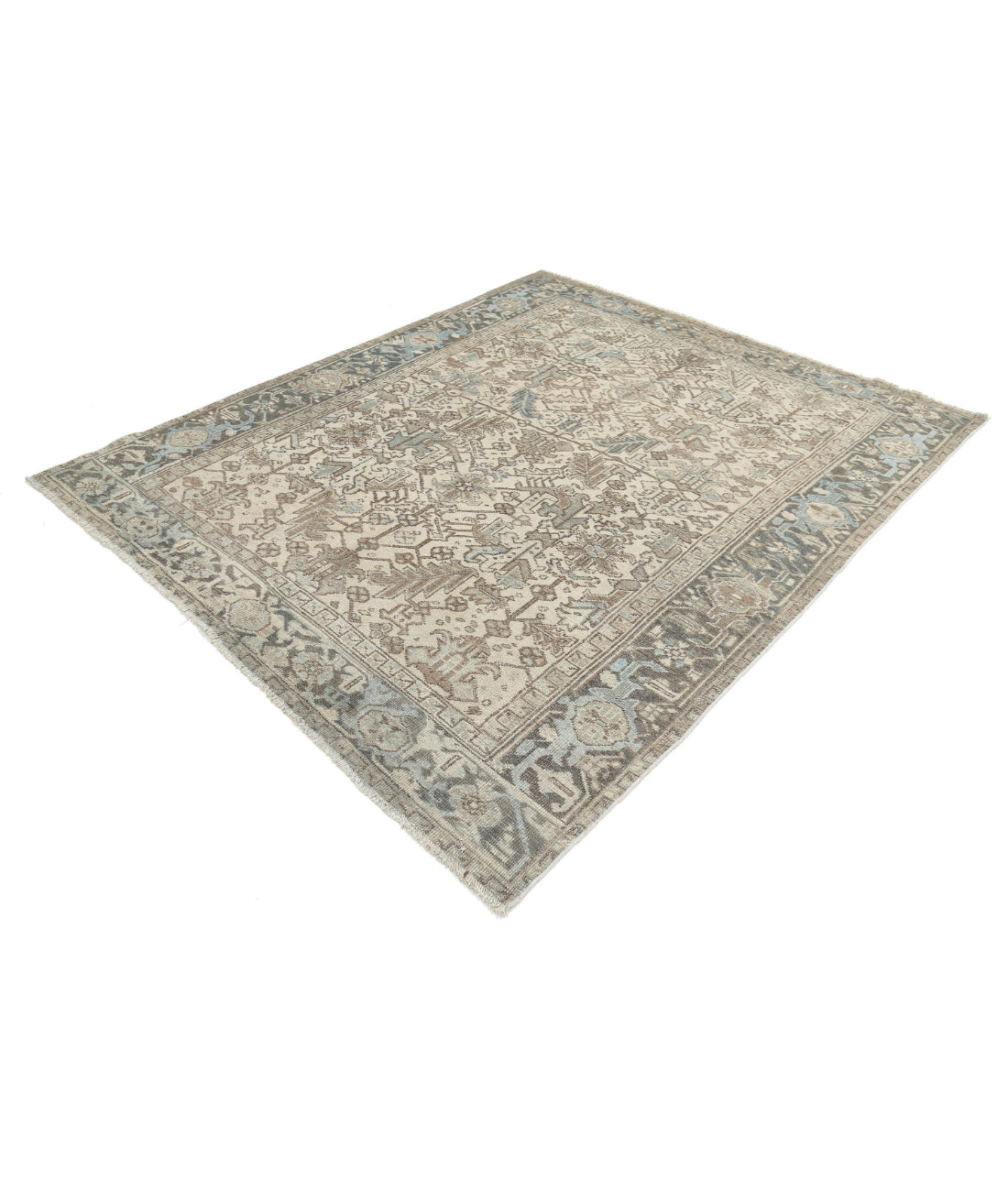 Hand Knotted Antique Persian Heriz Wool Rug - 6'10'' x 8'4'' 6'10'' x 8'4'' (205 X 250) / Ivory / Grey