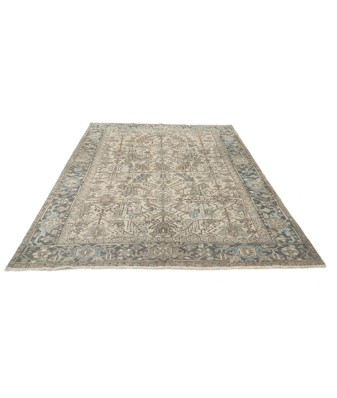 Hand Knotted Antique Persian Heriz Wool Rug - 6'10'' x 8'4'' 6'10'' x 8'4'' (205 X 250) / Ivory / Grey