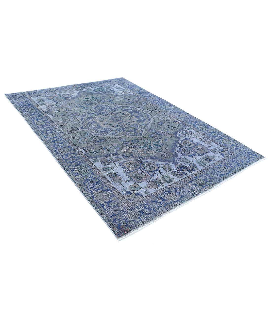 Hand Knotted Vintage Persian Heriz Wool Rug - 6'1'' x 8'9'' 6'1'' x 8'9'' (183 X 263) / Blue / Blue