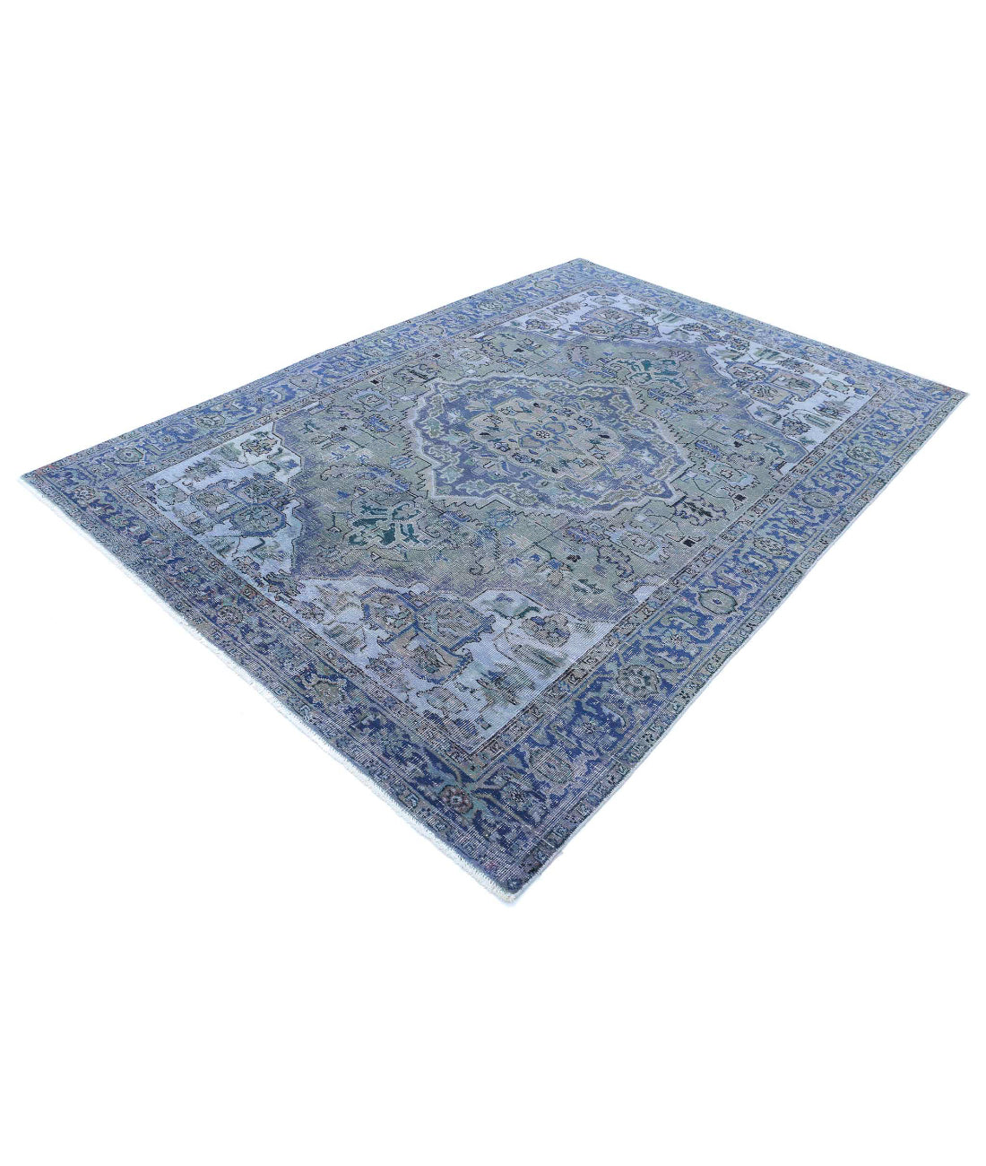 Hand Knotted Vintage Persian Heriz Wool Rug - 6'1'' x 8'9'' 6'1'' x 8'9'' (183 X 263) / Blue / Blue