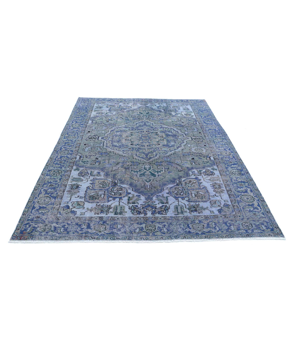 Hand Knotted Vintage Persian Heriz Wool Rug - 6'1'' x 8'9'' 6'1'' x 8'9'' (183 X 263) / Blue / Blue