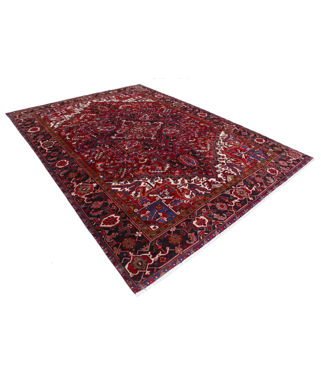 Hand Knotted Semi Antique Persian Heriz Wool Rug - 8'1'' x 11'2'' 8'1'' x 11'2'' (243 X 335) / Red / Blue