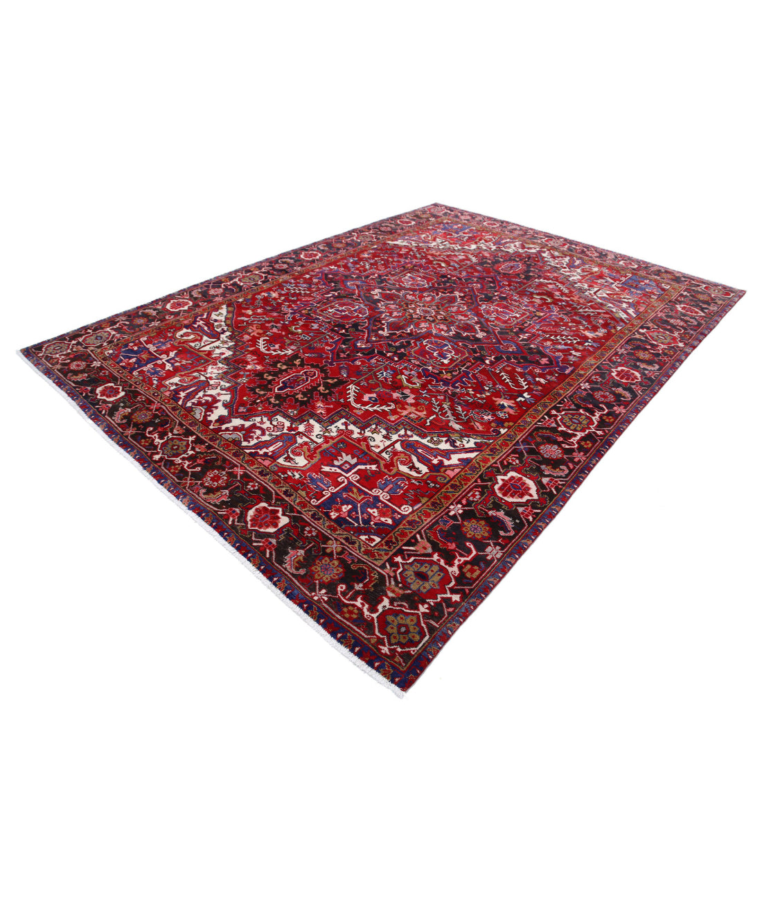 Hand Knotted Semi Antique Persian Heriz Wool Rug - 8'1'' x 11'2'' 8'1'' x 11'2'' (243 X 335) / Red / Blue