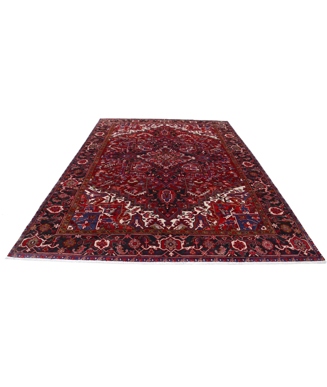 Hand Knotted Semi Antique Persian Heriz Wool Rug - 8'1'' x 11'2'' 8'1'' x 11'2'' (243 X 335) / Red / Blue