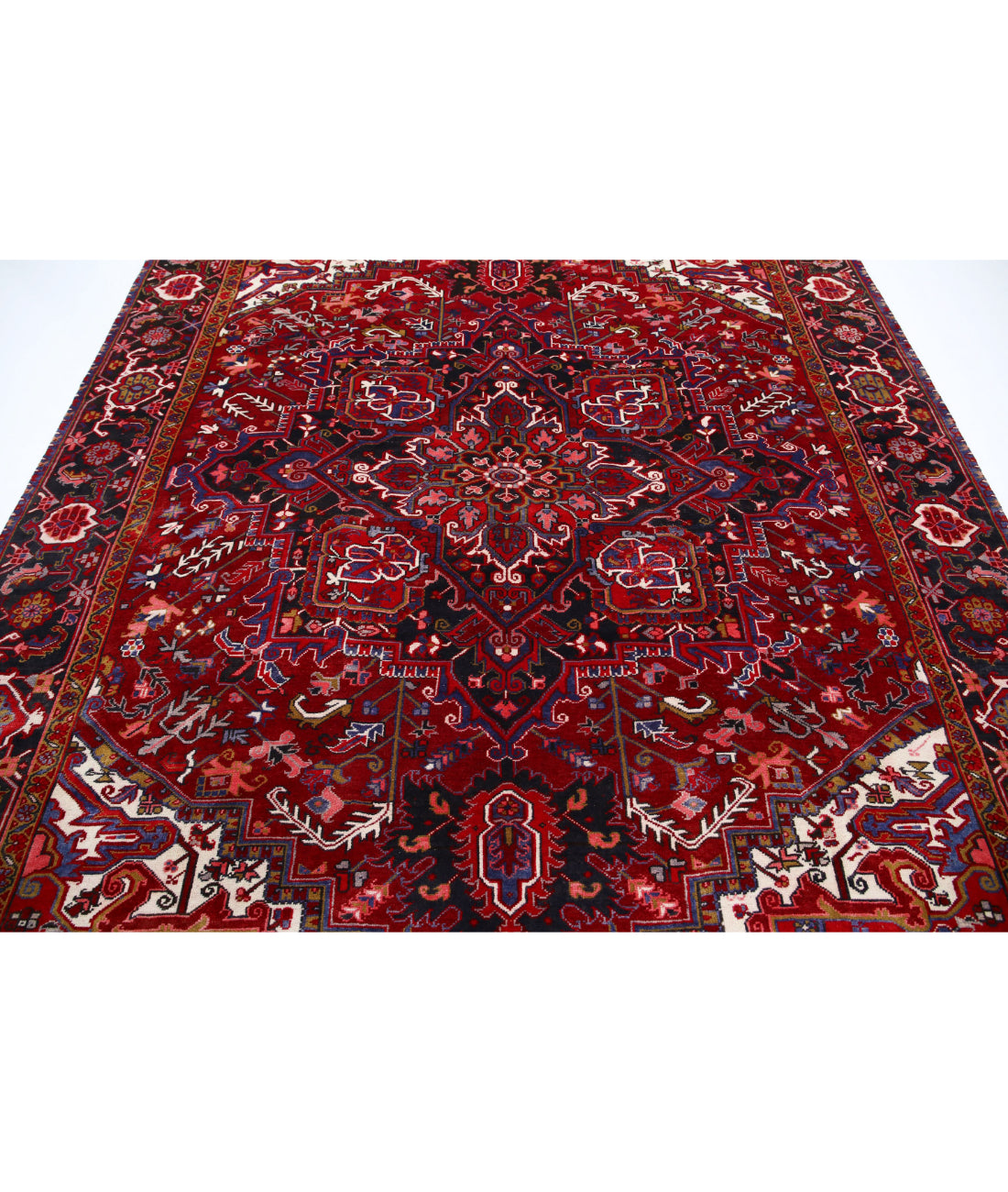 Hand Knotted Semi Antique Persian Heriz Wool Rug - 8'1'' x 11'2'' 8'1'' x 11'2'' (243 X 335) / Red / Blue