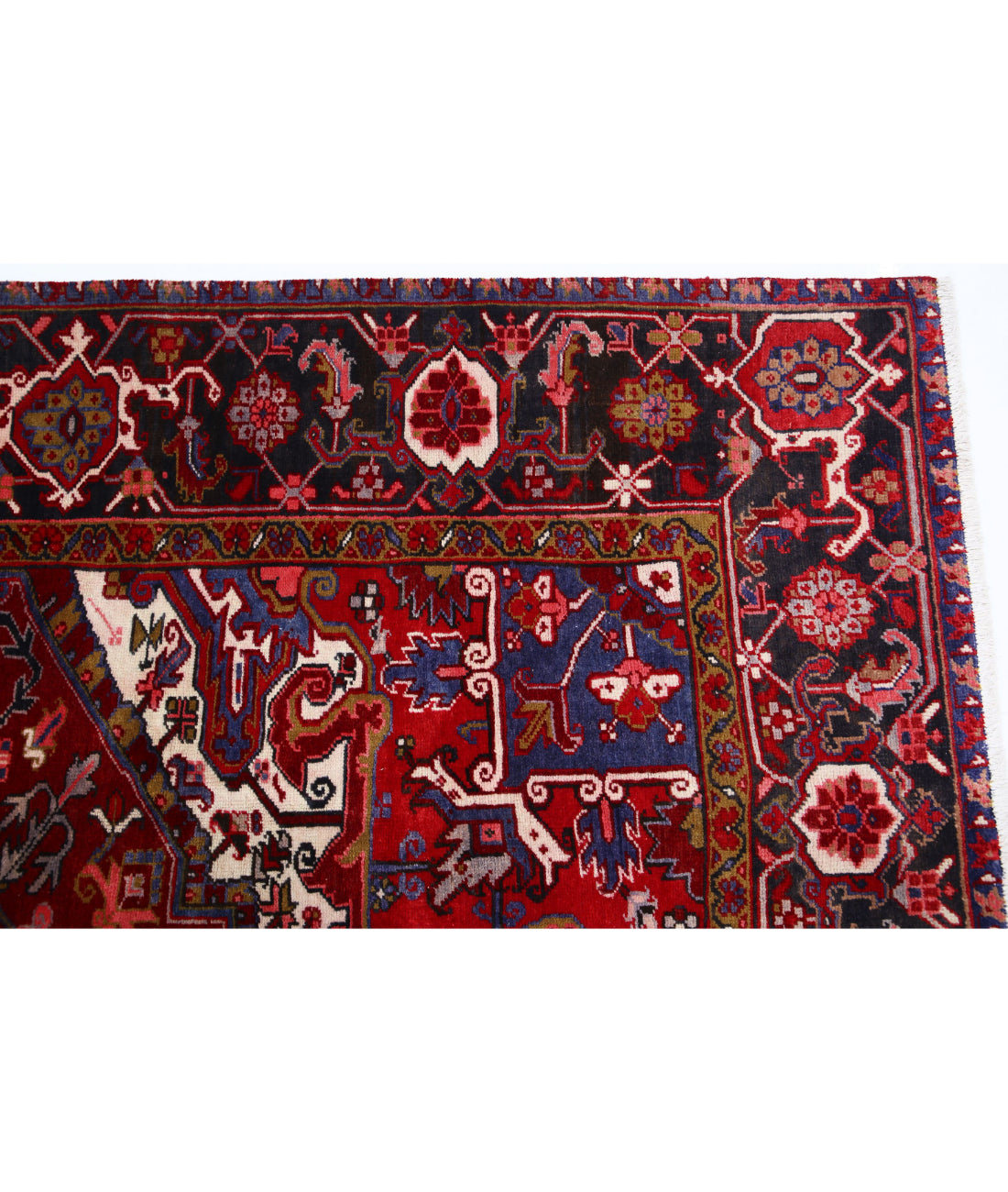 Hand Knotted Semi Antique Persian Heriz Wool Rug - 8'1'' x 11'2'' 8'1'' x 11'2'' (243 X 335) / Red / Blue