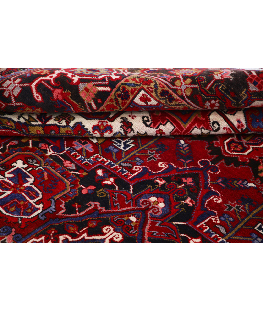 Hand Knotted Semi Antique Persian Heriz Wool Rug - 8'1'' x 11'2'' 8'1'' x 11'2'' (243 X 335) / Red / Blue