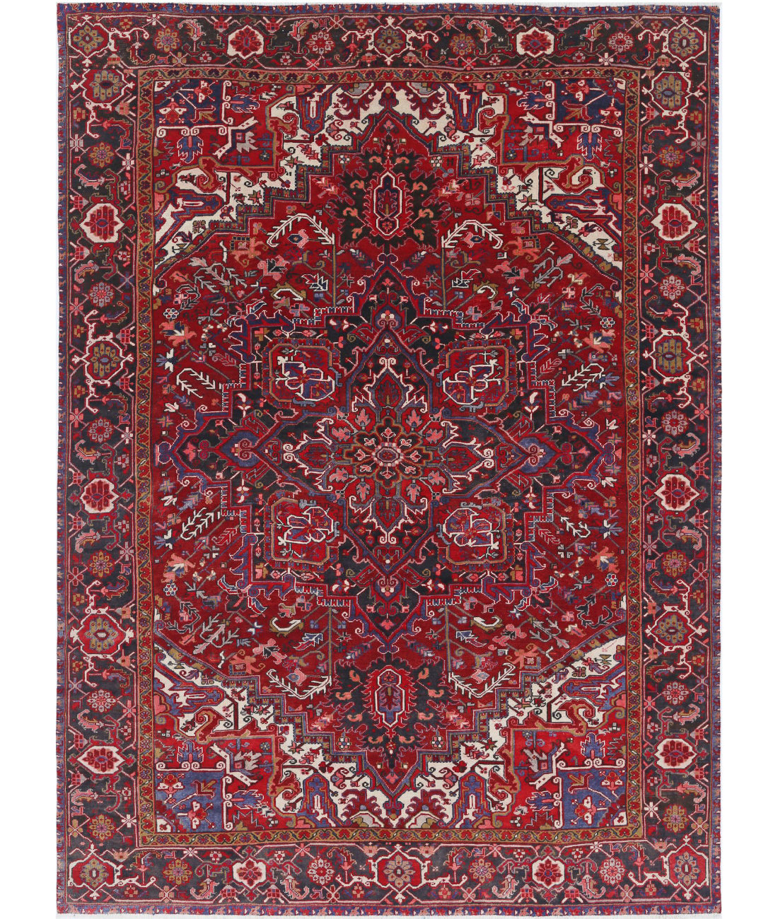 Hand Knotted Semi Antique Persian Heriz Wool Rug - 8&#39;1&#39;&#39; x 11&#39;2&#39;&#39; 8&#39;1&#39;&#39; x 11&#39;2&#39;&#39; (243 X 335) / Red / Blue