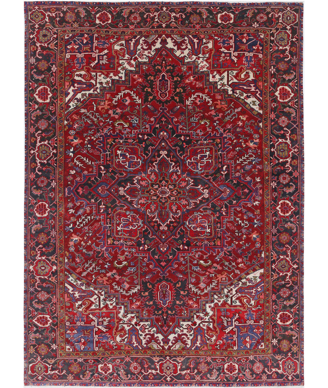 Hand Knotted Semi Antique Oriental Heriz Wool Rug - 8'1'' x 11'2''