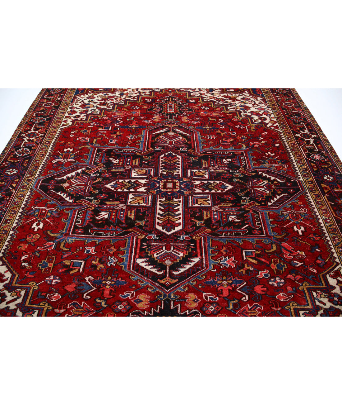 Hand Knotted Antique Persian Heriz Wool Rug - 8'11'' x 11'8'' 8'11'' x 11'8'' (268 X 350) / Red / Blue