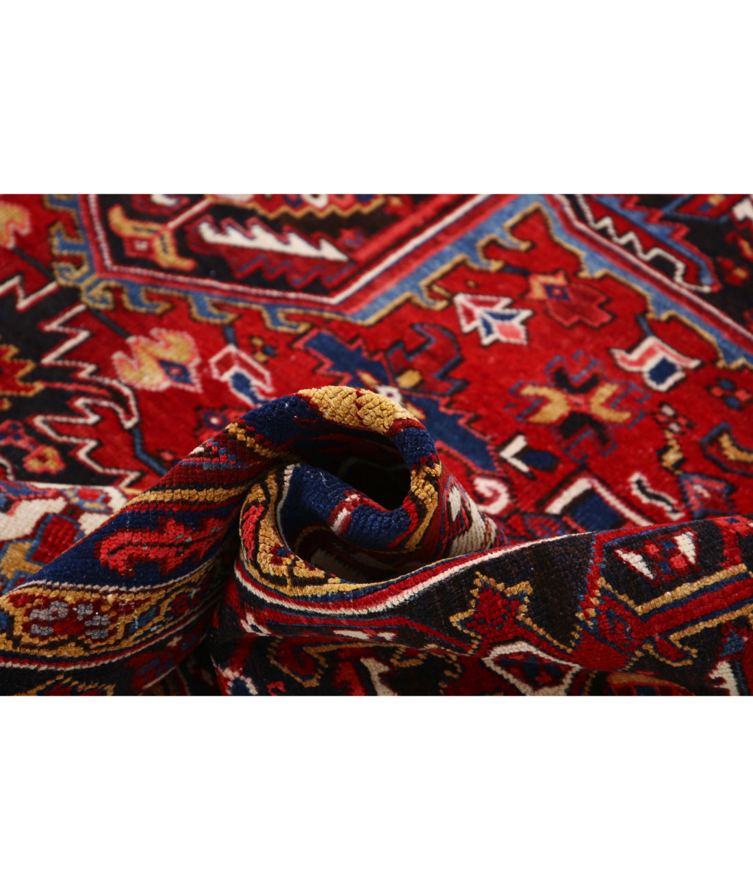 Hand Knotted Antique Persian Heriz Wool Rug - 8'11'' x 11'8'' 8'11'' x 11'8'' (268 X 350) / Red / Blue