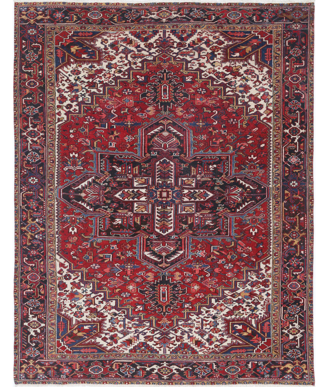 Hand Knotted Antique Persian Heriz Wool Rug - 8&#39;11&#39;&#39; x 11&#39;8&#39;&#39; 8&#39;11&#39;&#39; x 11&#39;8&#39;&#39; (268 X 350) / Red / Blue
