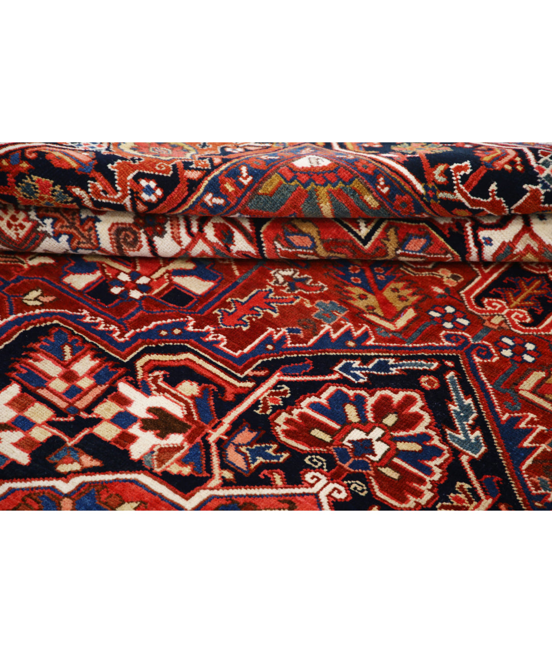 Hand Knotted Semi Antique Persian Heriz Wool Rug - 7'9'' x 11'4'' 7'9'' x 11'4'' (233 X 340) / Rust / Blue