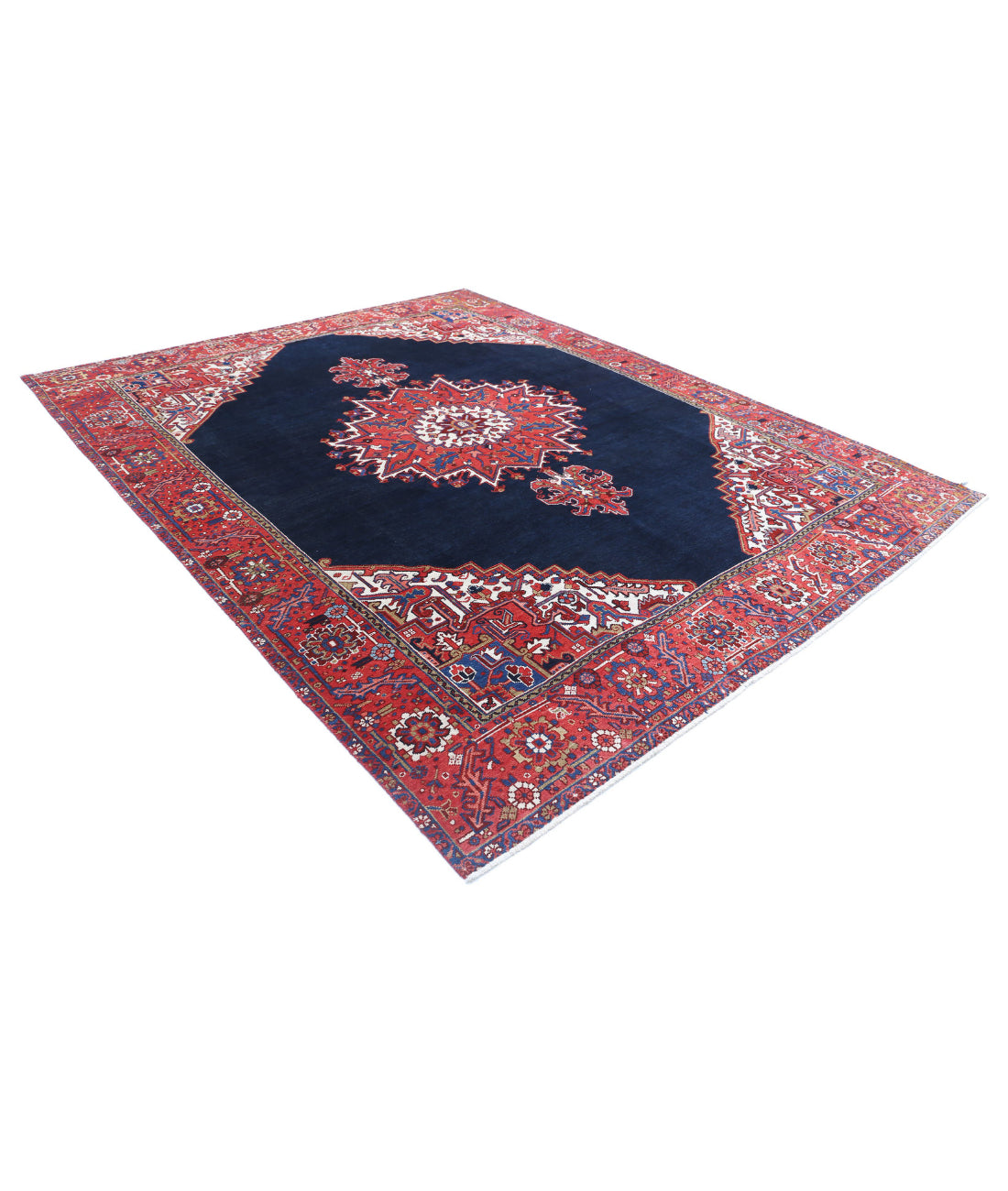 Hand Knotted Antique Persian Heriz Wool Rug - 8'10'' x 10'11'' 8'10'' x 10'11'' (265 X 328) / Blue / Red