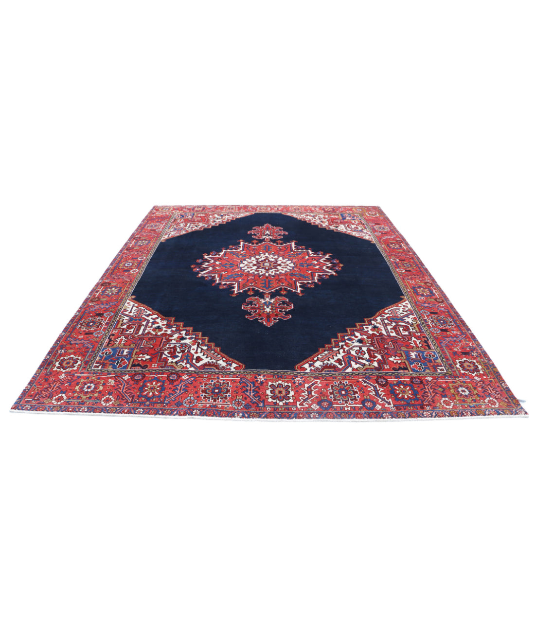 Hand Knotted Antique Persian Heriz Wool Rug - 8'10'' x 10'11'' 8'10'' x 10'11'' (265 X 328) / Blue / Red