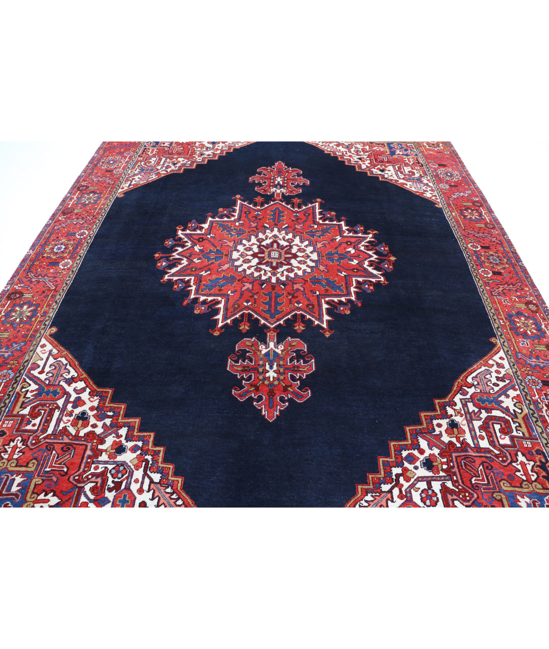 Hand Knotted Antique Persian Heriz Wool Rug - 8'10'' x 10'11'' 8'10'' x 10'11'' (265 X 328) / Blue / Red