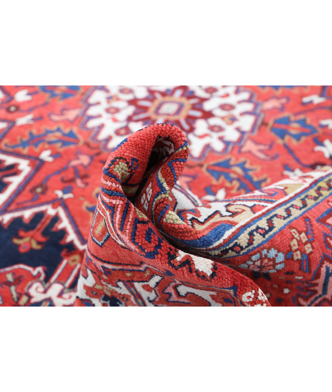 Hand Knotted Antique Persian Heriz Wool Rug - 8'10'' x 10'11'' 8'10'' x 10'11'' (265 X 328) / Blue / Red