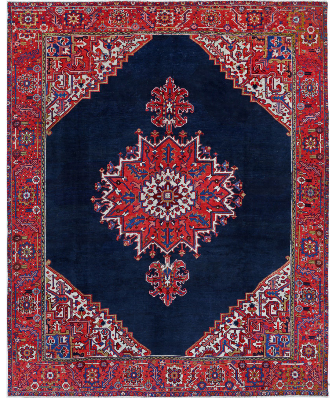 Hand Knotted Antique Persian Heriz Wool Rug - 8&#39;10&#39;&#39; x 10&#39;11&#39;&#39; 8&#39;10&#39;&#39; x 10&#39;11&#39;&#39; (265 X 328) / Blue / Red