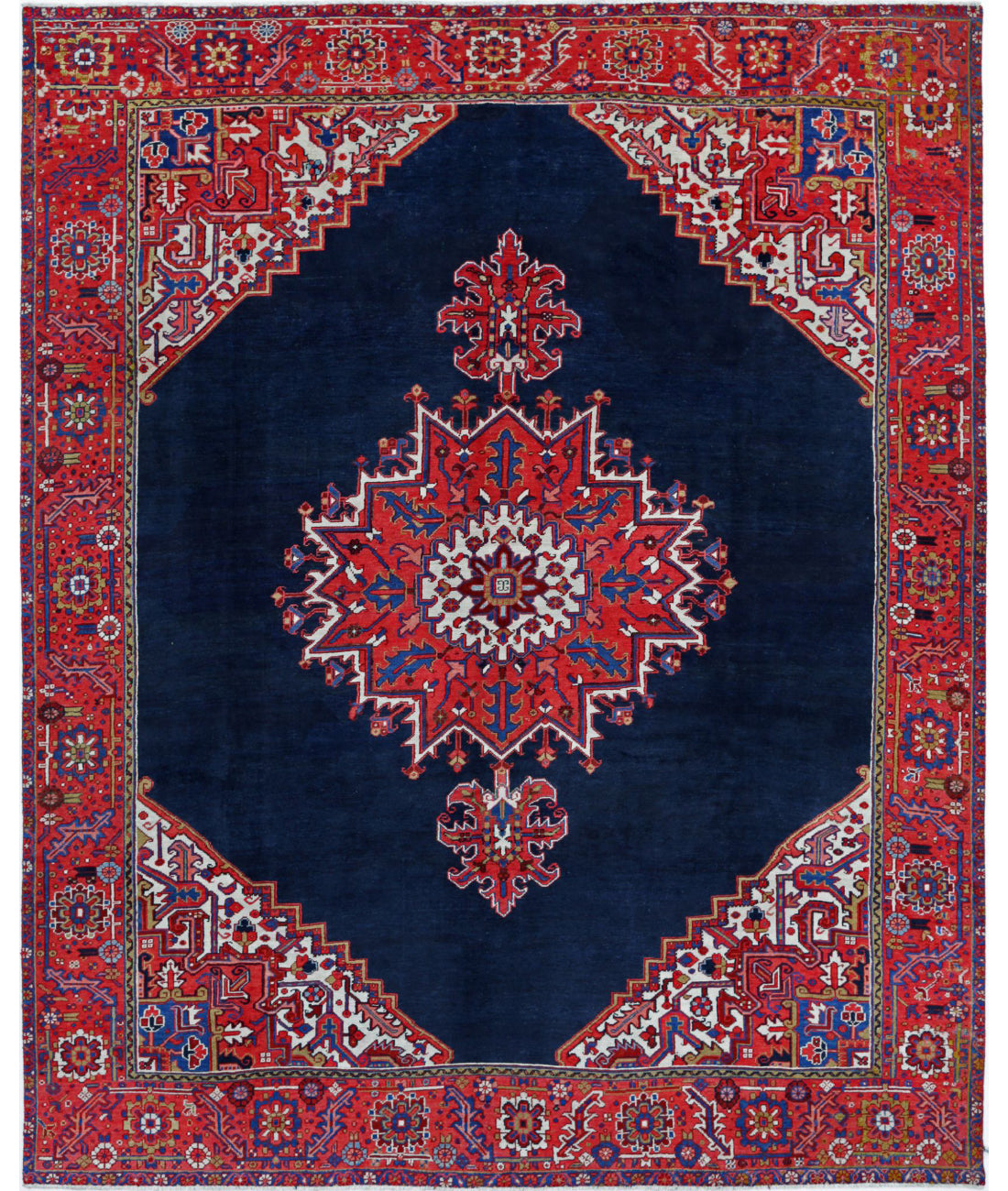 Hand Knotted Antique Oriental Heriz Wool Rug - 8'10'' x 10'11''