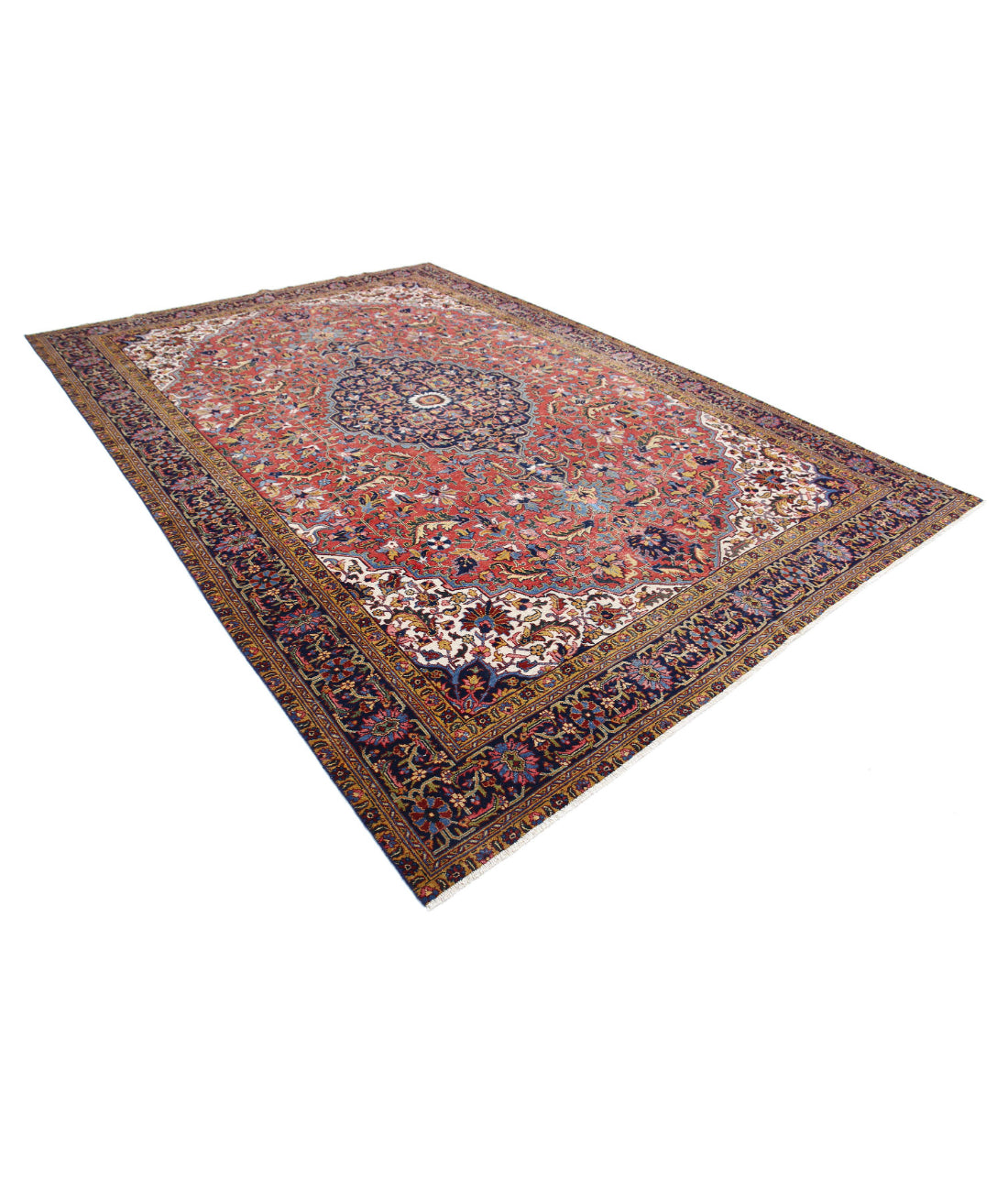 Hand Knotted Vintage Persian Heriz Wool Rug - 8'2'' x 11'8'' 8'2'' x 11'8'' (245 X 350) / Rust / Blue