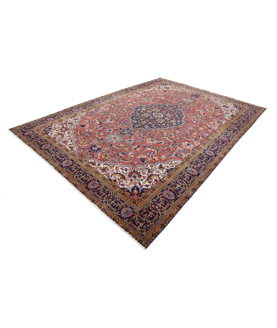 Hand Knotted Vintage Persian Heriz Wool Rug - 8'2'' x 11'8'' 8'2'' x 11'8'' (245 X 350) / Rust / Blue