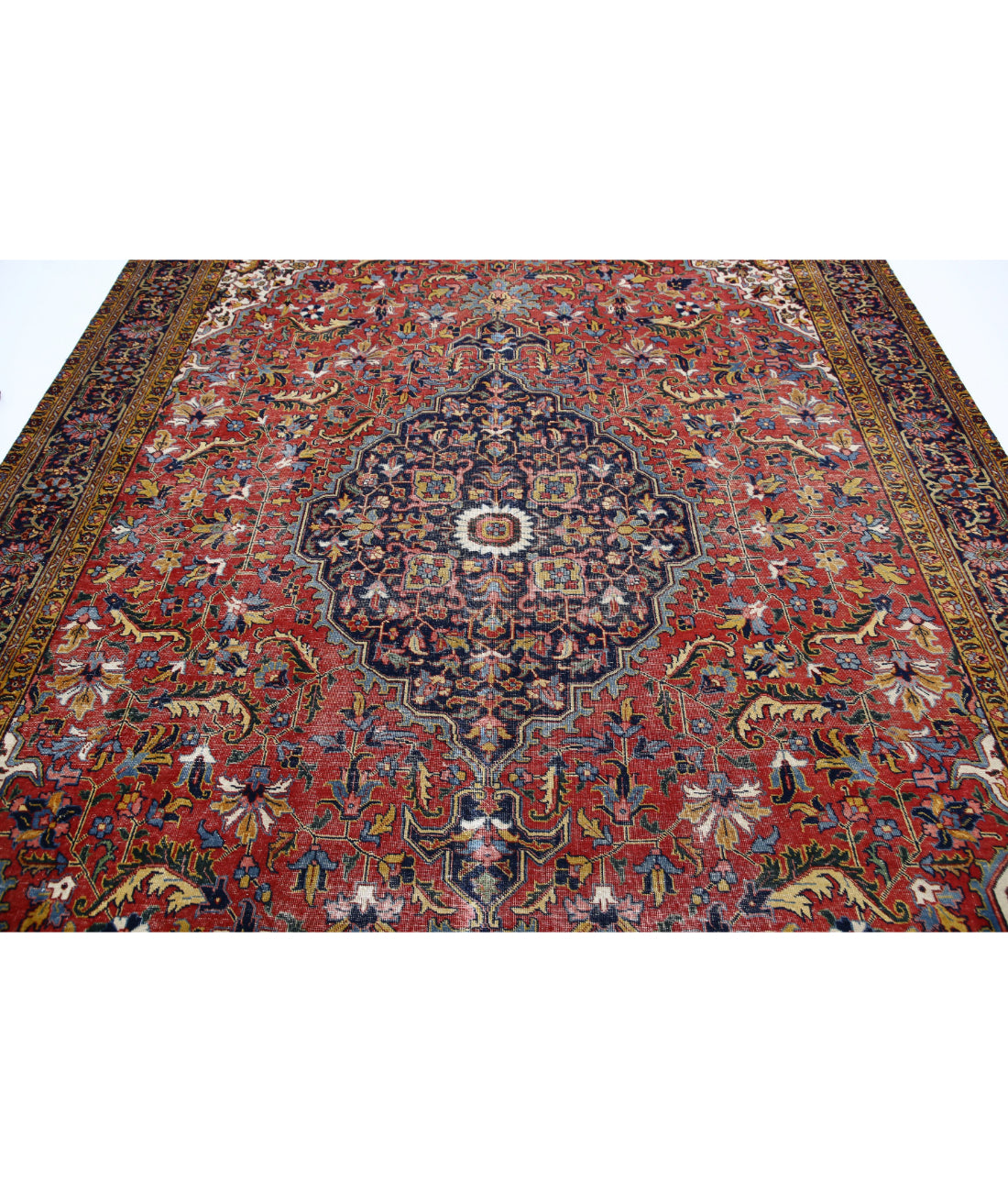 Hand Knotted Vintage Persian Heriz Wool Rug - 8'2'' x 11'8'' 8'2'' x 11'8'' (245 X 350) / Rust / Blue