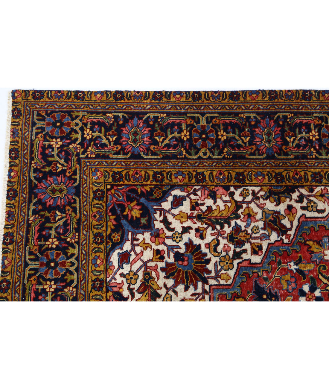 Hand Knotted Vintage Persian Heriz Wool Rug - 8'2'' x 11'8'' 8'2'' x 11'8'' (245 X 350) / Rust / Blue