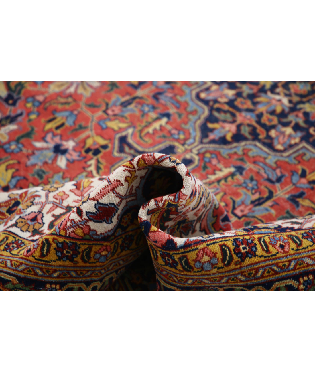 Hand Knotted Vintage Persian Heriz Wool Rug - 8'2'' x 11'8'' 8'2'' x 11'8'' (245 X 350) / Rust / Blue