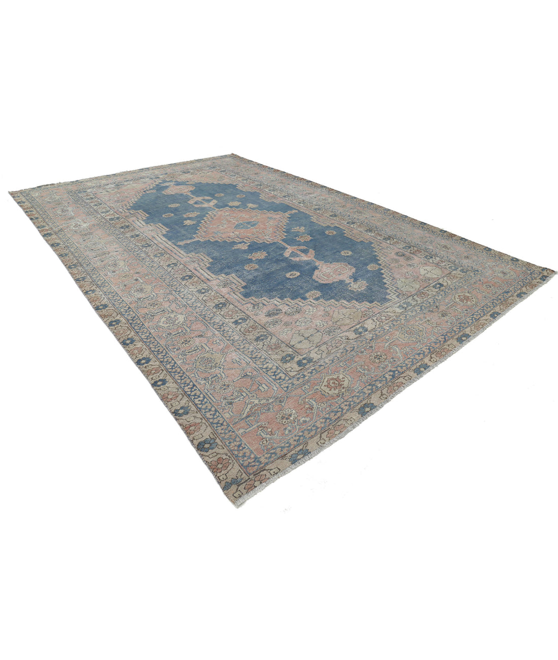Hand Knotted Antique Persian Heriz Wool Rug - 9'6'' x 14'0'' 9'6'' x 14'0'' (285 X 420) / Blue / Pink
