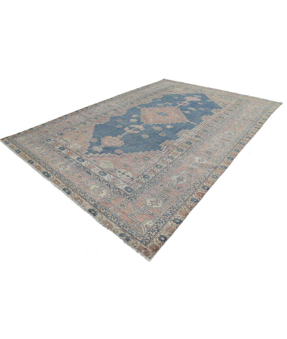 Hand Knotted Antique Persian Heriz Wool Rug - 9'6'' x 14'0'' 9'6'' x 14'0'' (285 X 420) / Blue / Pink