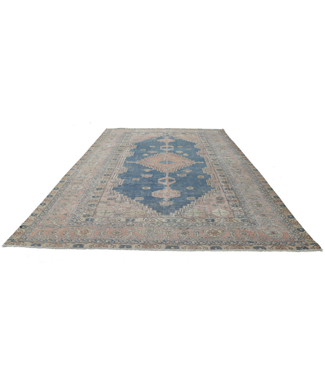 Hand Knotted Antique Persian Heriz Wool Rug - 9'6'' x 14'0'' 9'6'' x 14'0'' (285 X 420) / Blue / Pink