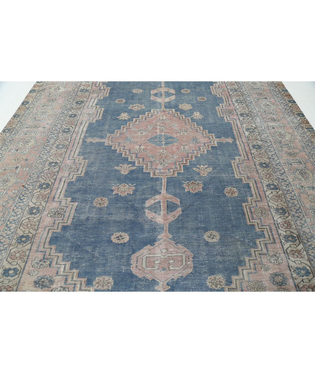 Hand Knotted Antique Persian Heriz Wool Rug - 9'6'' x 14'0'' 9'6'' x 14'0'' (285 X 420) / Blue / Pink