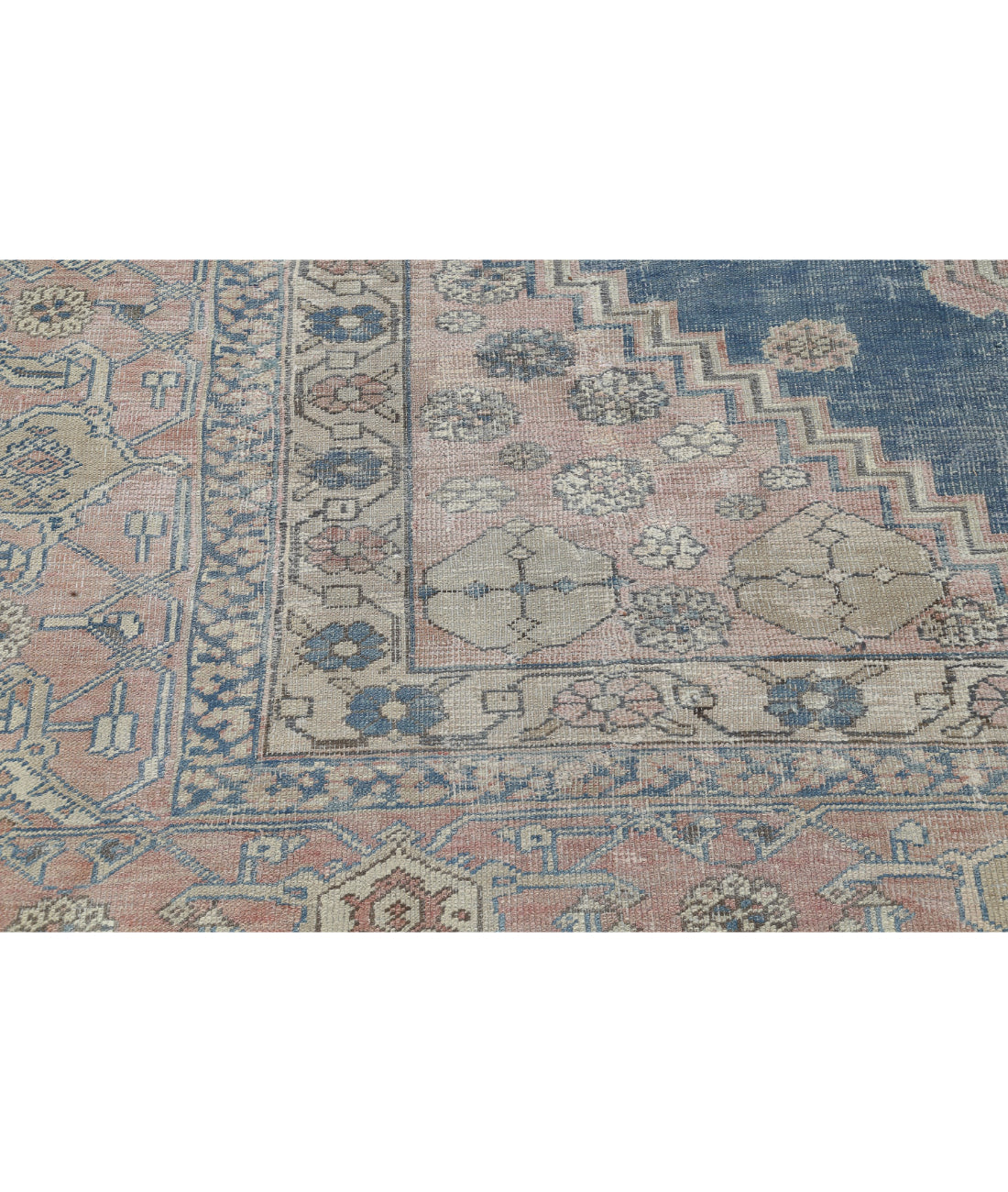 Hand Knotted Antique Persian Heriz Wool Rug - 9'6'' x 14'0'' 9'6'' x 14'0'' (285 X 420) / Blue / Pink