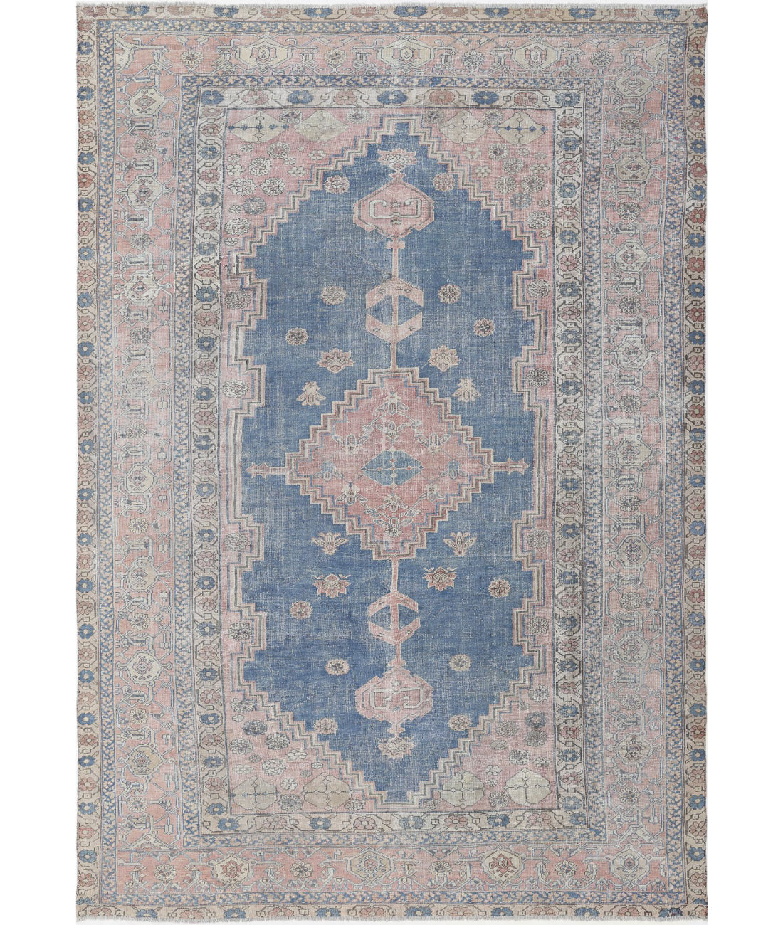 Hand Knotted Antique Persian Heriz Wool Rug - 9'6'' x 14'0'' 9'6'' x 14'0'' (285 X 420) / Blue / Pink