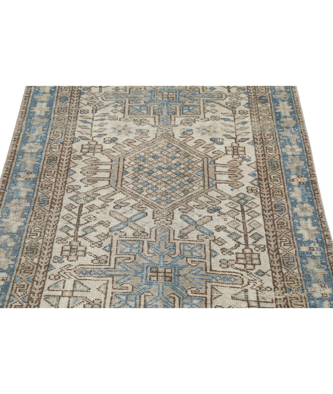 Hand Knotted Vintage Persian Heriz Wool Rug - 3'0'' x 4'5'' 3'0'' x 4'5'' (90 X 133) / Ivory / Blue