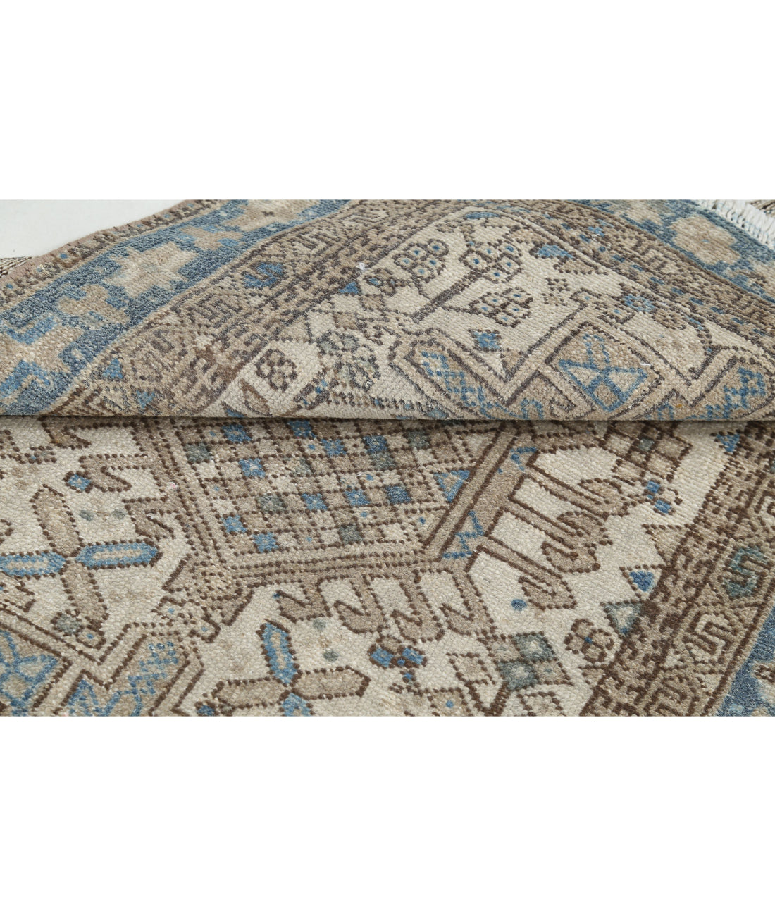 Hand Knotted Vintage Persian Heriz Wool Rug - 3'0'' x 4'5'' 3'0'' x 4'5'' (90 X 133) / Ivory / Blue