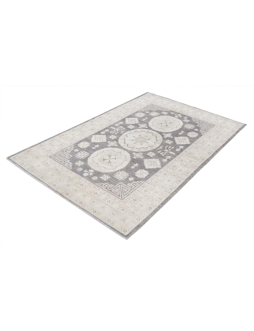 Hand Knotted Khotan Wool Rug - 4'1'' x 5'11'' Arteverk Arteverk Rugs