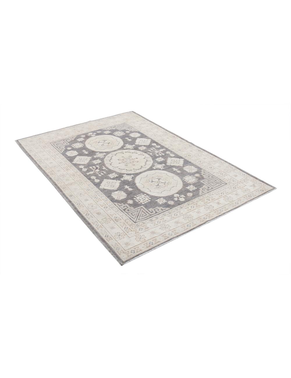 Hand Knotted Khotan Wool Rug - 4'1'' x 5'11'' Arteverk Arteverk Rugs