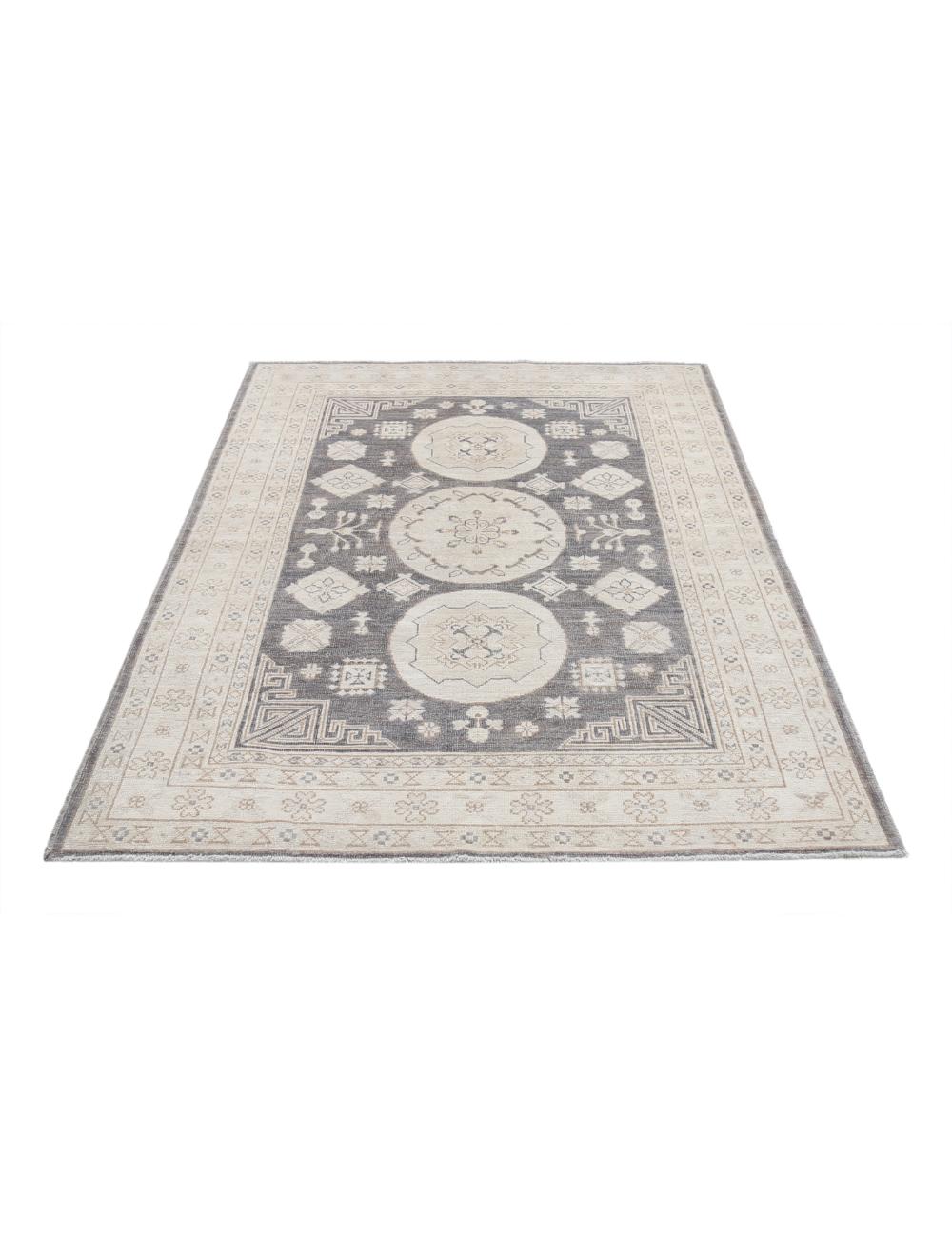 Hand Knotted Khotan Wool Rug - 4'1'' x 5'11'' Arteverk Arteverk Rugs