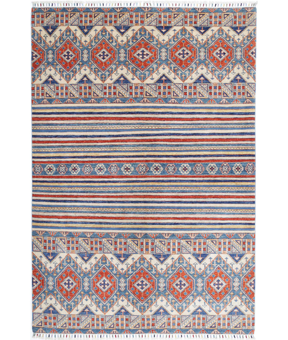 Hand Knotted Khurjeen Wool Rug - 5'5'' x 7'11'' 5'5'' x 7'11'' (163 X 238) / Multi / Ivory