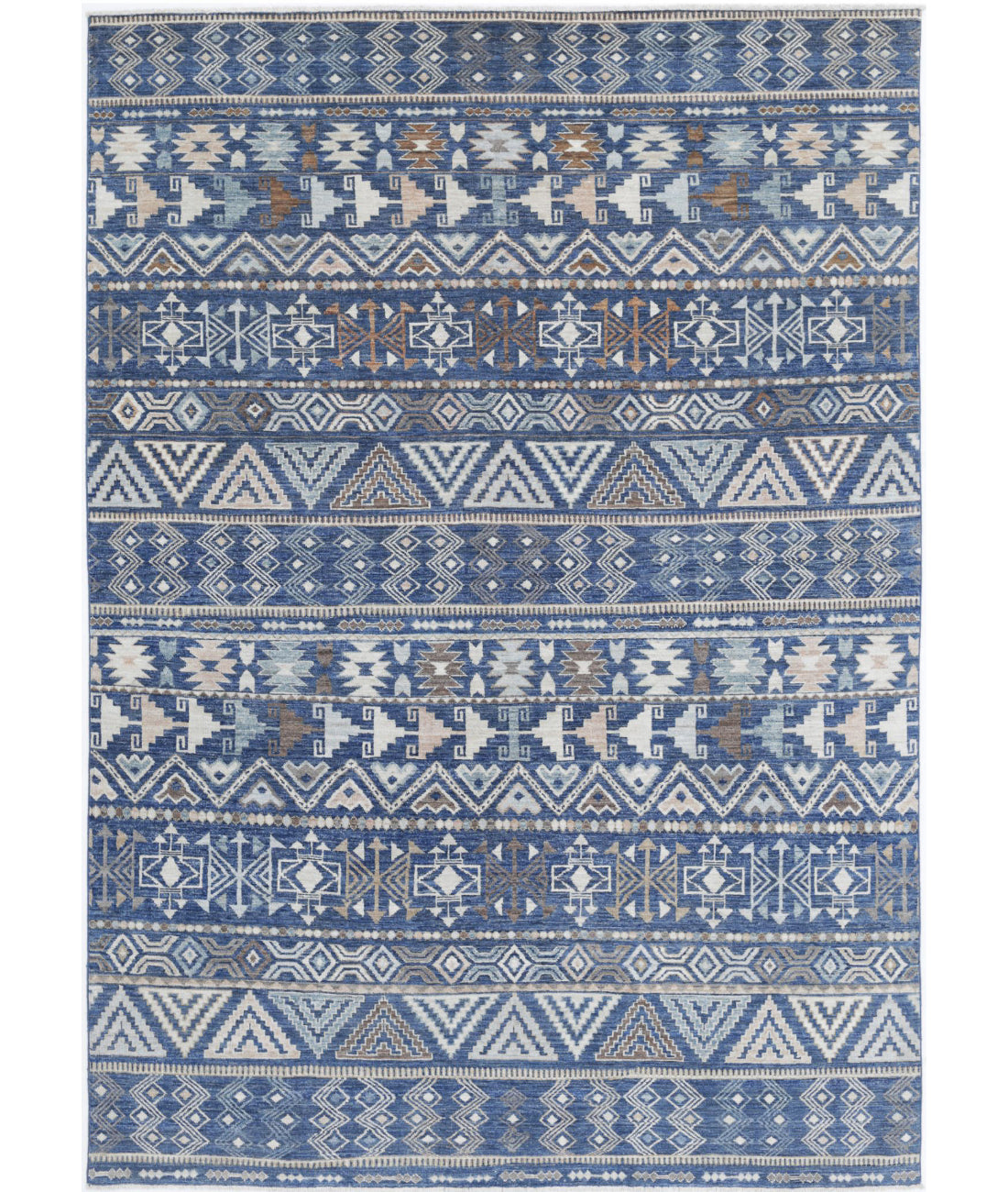 Hand Knotted Khurjeen Wool Rug - 6&#39;9&#39;&#39; x 8&#39;5&#39;&#39; 6&#39;9&#39;&#39; x 8&#39;5&#39;&#39; (203 X 253) / Blue / Ivory
