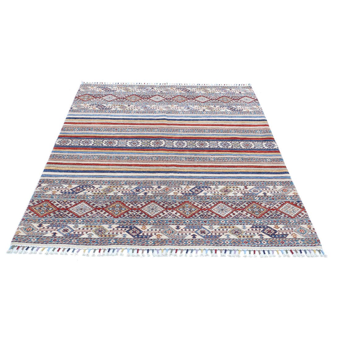 Alfombra de lana Khurjeen anudada a mano - 4'10'' x 6'3''