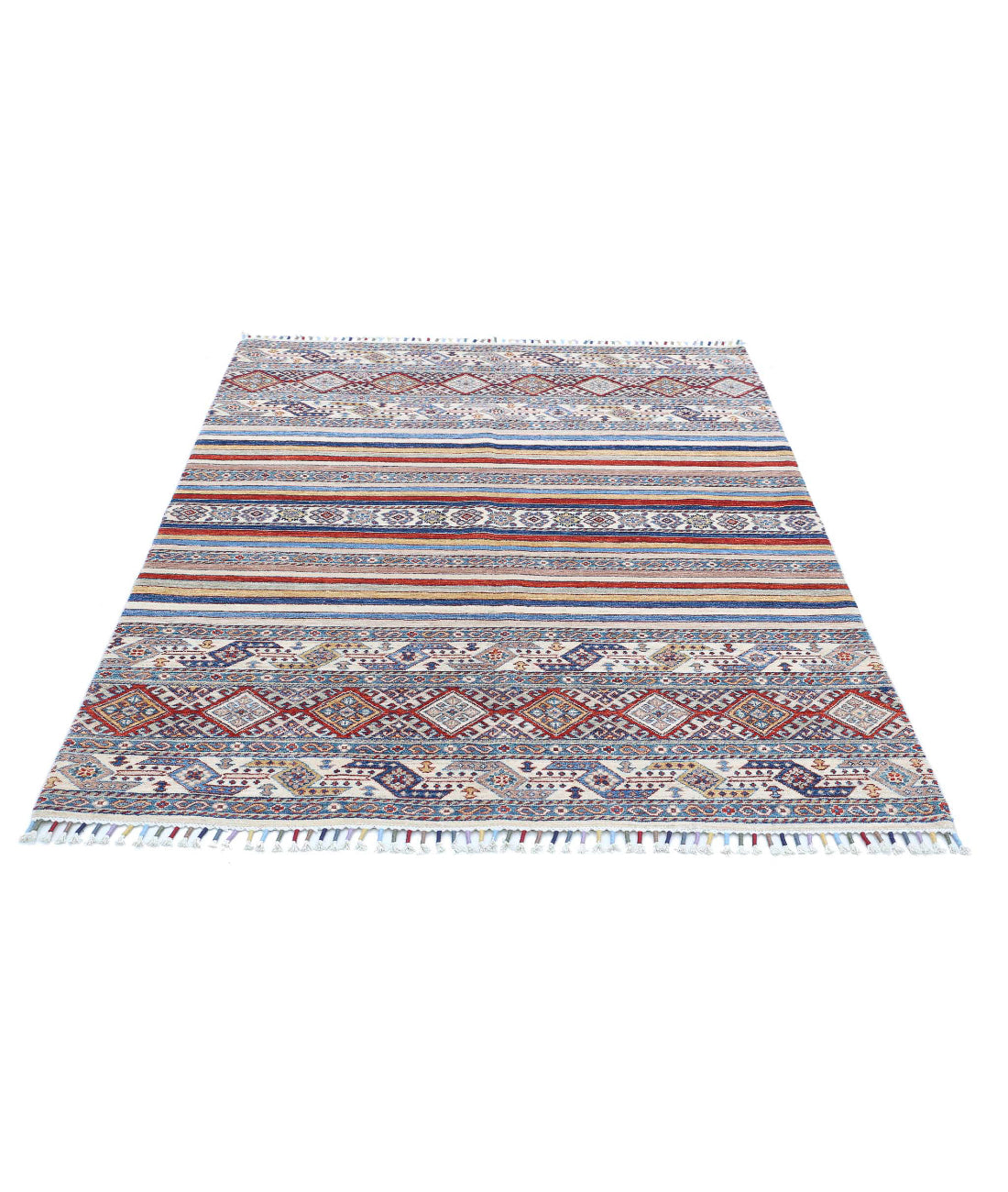 Alfombra de lana Khurjeen anudada a mano - 4'10'' x 6'3''