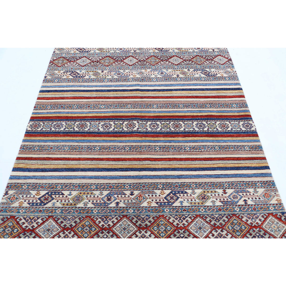 Alfombra de lana Khurjeen anudada a mano - 4'10'' x 6'3''