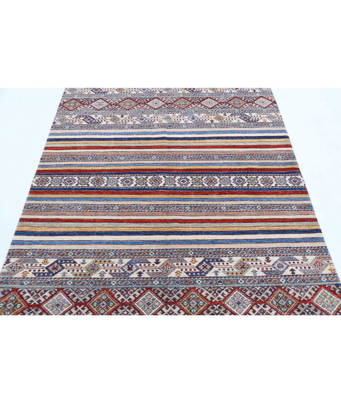 Alfombra de lana Khurjeen anudada a mano - 4'10'' x 6'3''