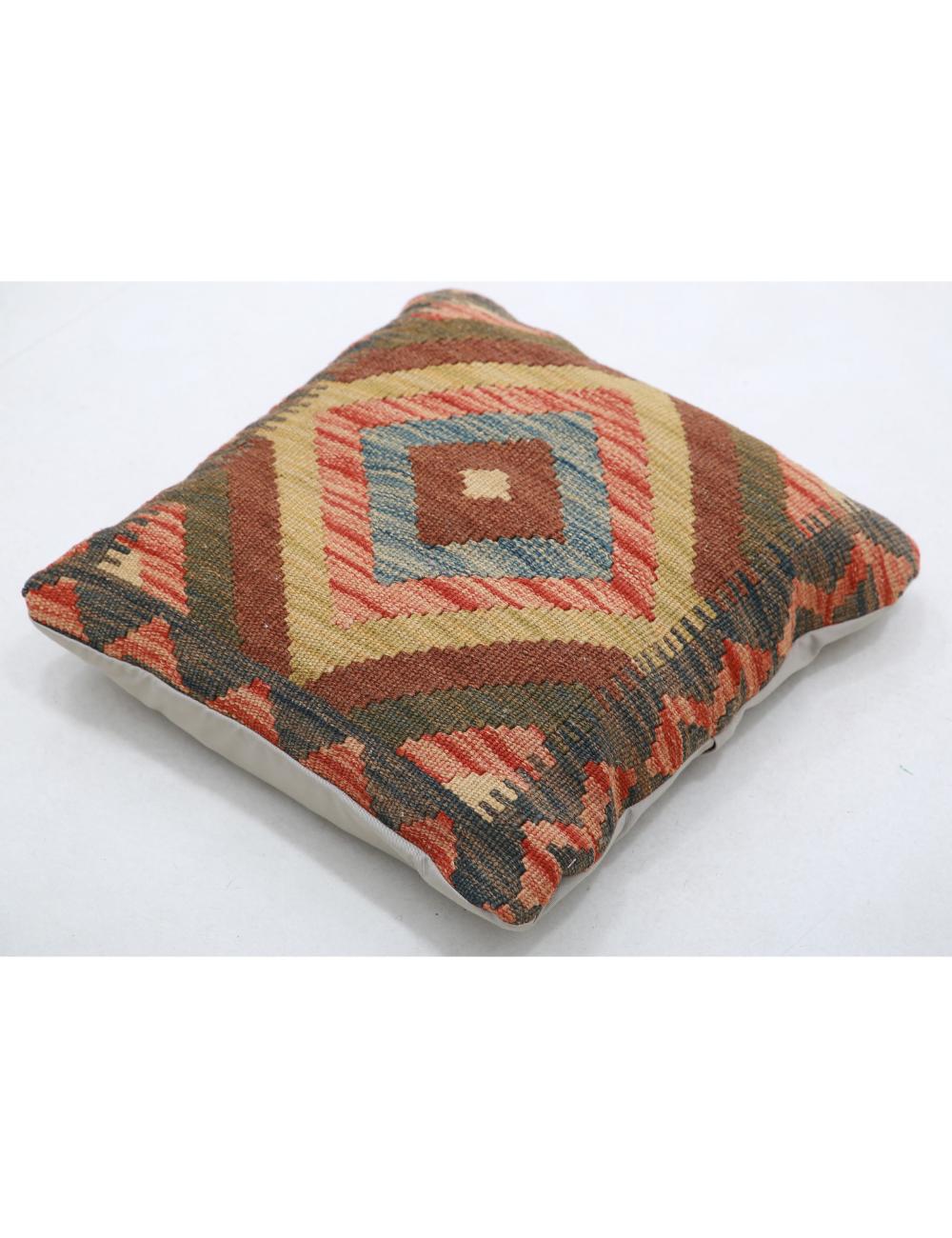 Hand Woven Tribal Multi Color Geometric Wool Pillow - 1'5'' x 1'5'' Arteverk Arteverk Rugs