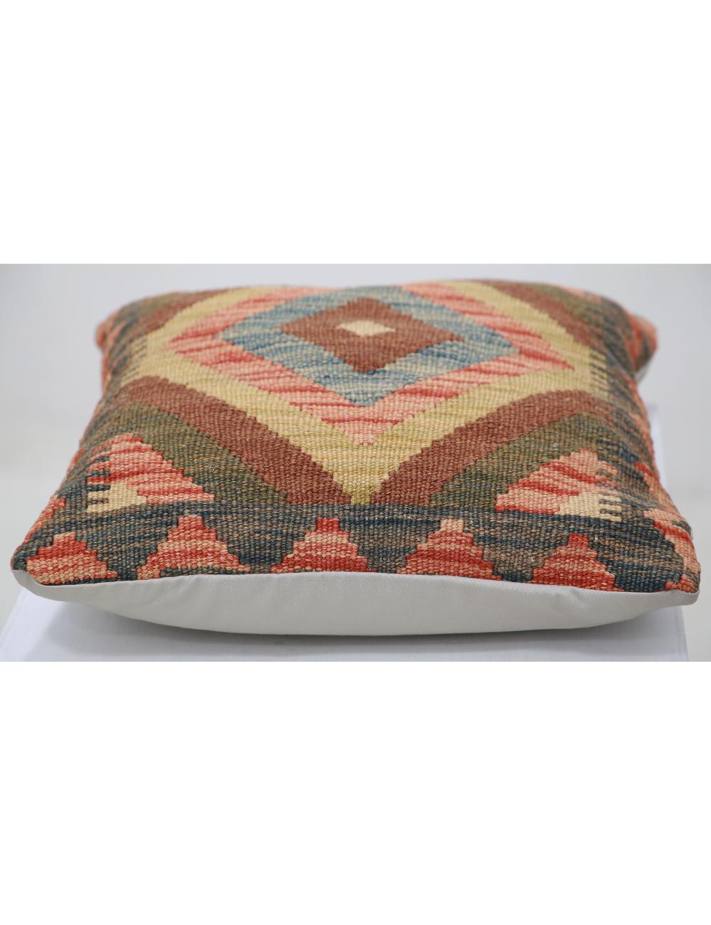 Hand Woven Tribal Multi Color Geometric Wool Pillow - 1'5'' x 1'5'' Arteverk Arteverk Rugs
