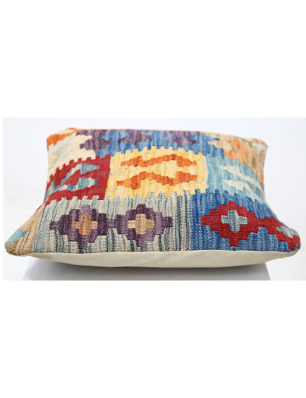 Hand Woven Tribal Multi Color Geometric Wool Pillow - 1'5'' x 1'5'' Arteverk Arteverk Rugs
