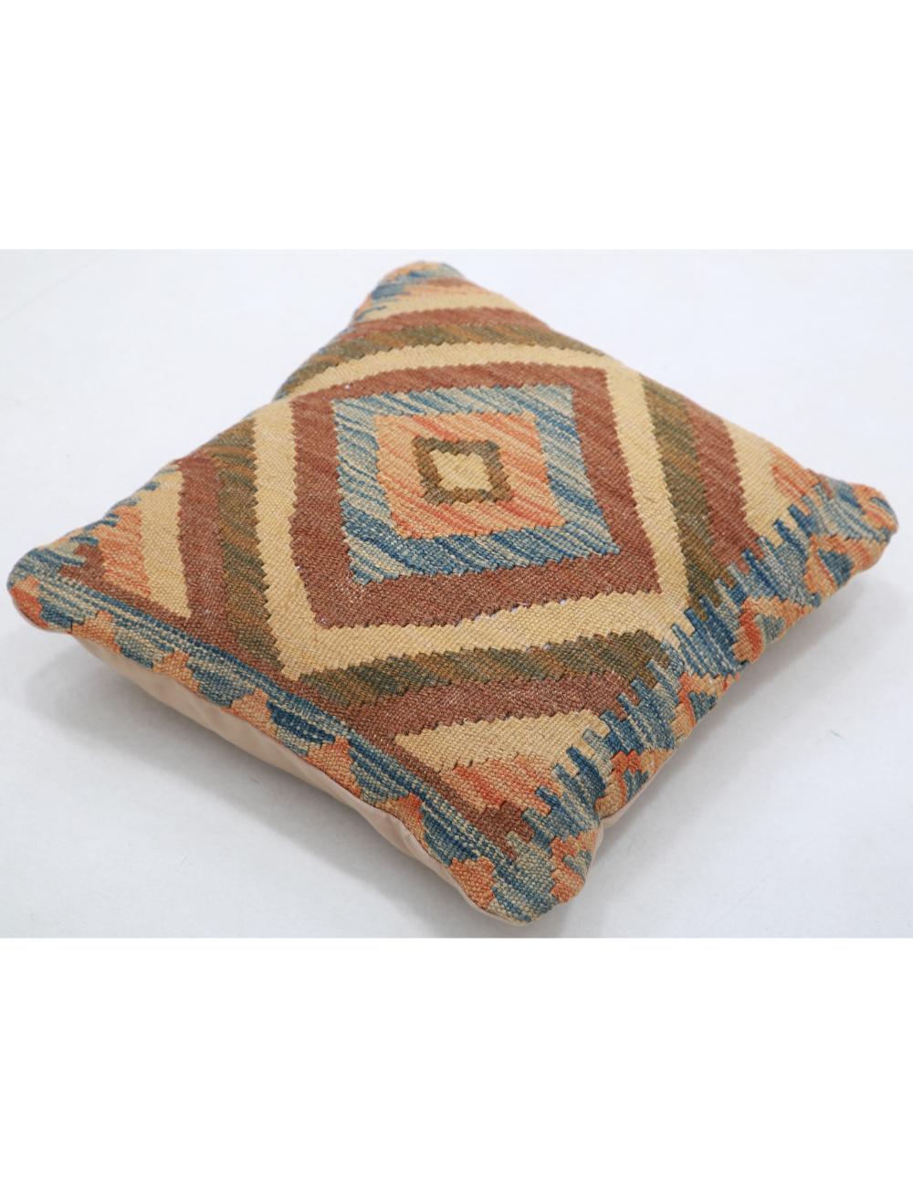 Hand Woven Tribal Multi Color Geometric Wool Pillow - 1'5'' x 1'5'' Arteverk Arteverk Rugs