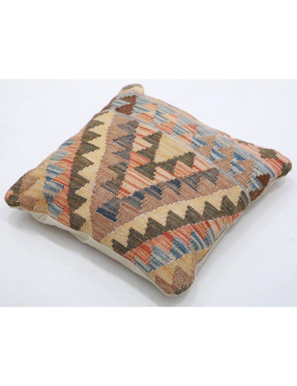 Hand Woven Tribal Multi Color Geometric Wool Pillow - 1'5'' x 1'5'' Arteverk Arteverk Rugs